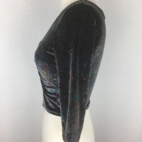 Ecote UO Bianca Black Velvet Paisley Shirred Crop Top XS - Picture 6 of 9